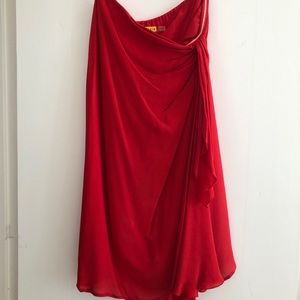 Alice + Olivia Red Strapless Silk Dress